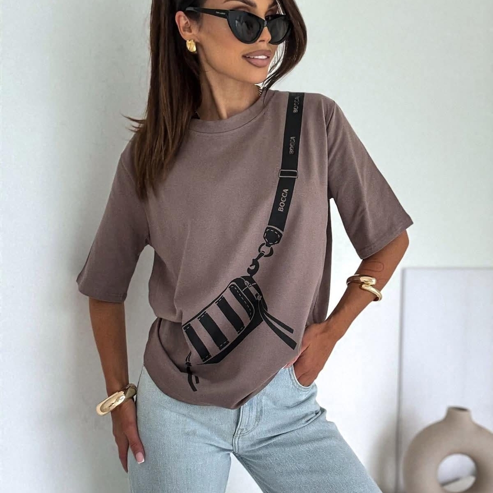 Casual Brown Graphic Tee